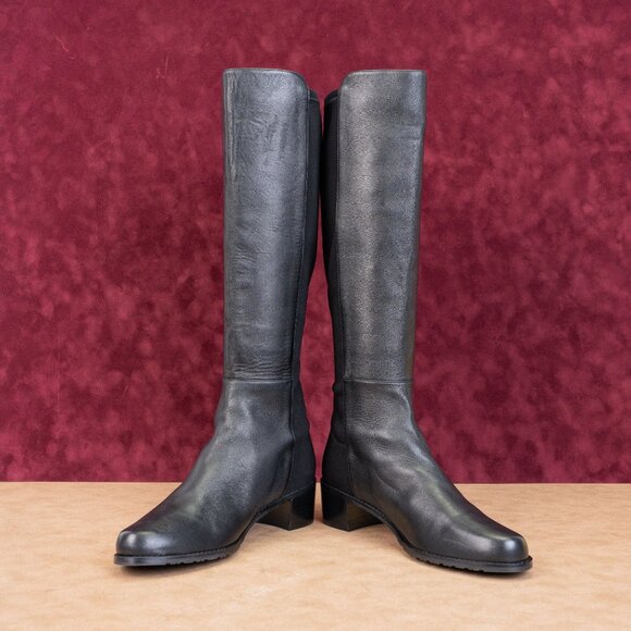 Stuart Weitzman Wmn Keelan Black Leather Stretch Dress Office Knee boots sz 9 - Picture 2 of 10